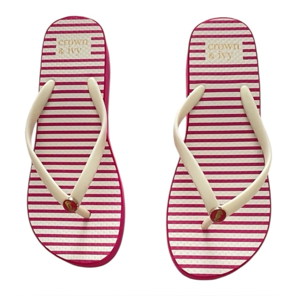 Crown & Ivy Pink and White Striped Sandals Sz 7 NWOT